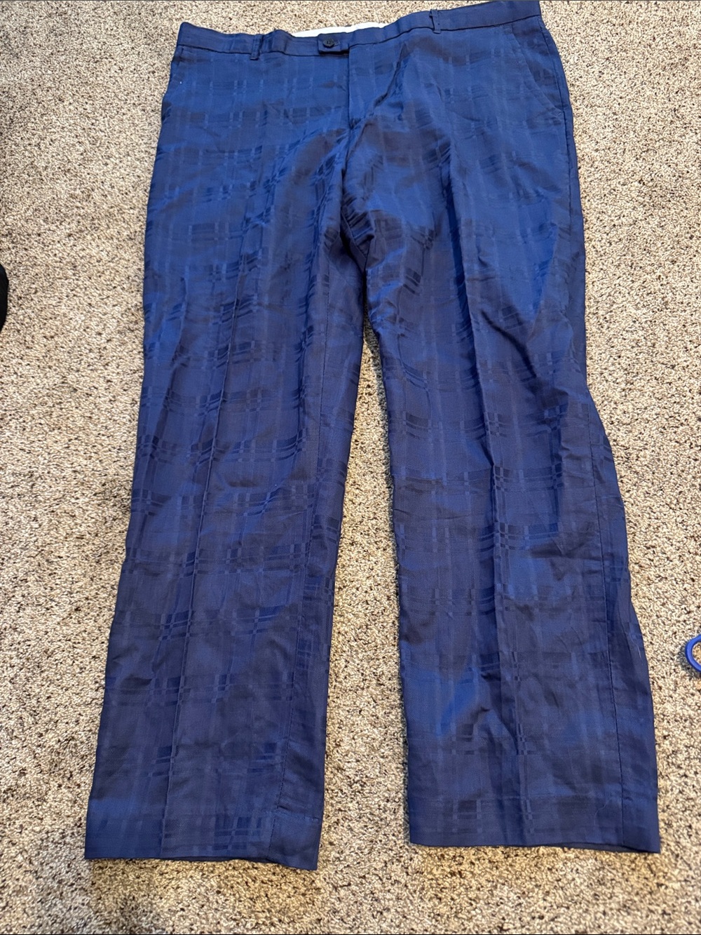 Stacy Adams Men’s Navy Plaid Dress Pants Linen Blend size 40x30